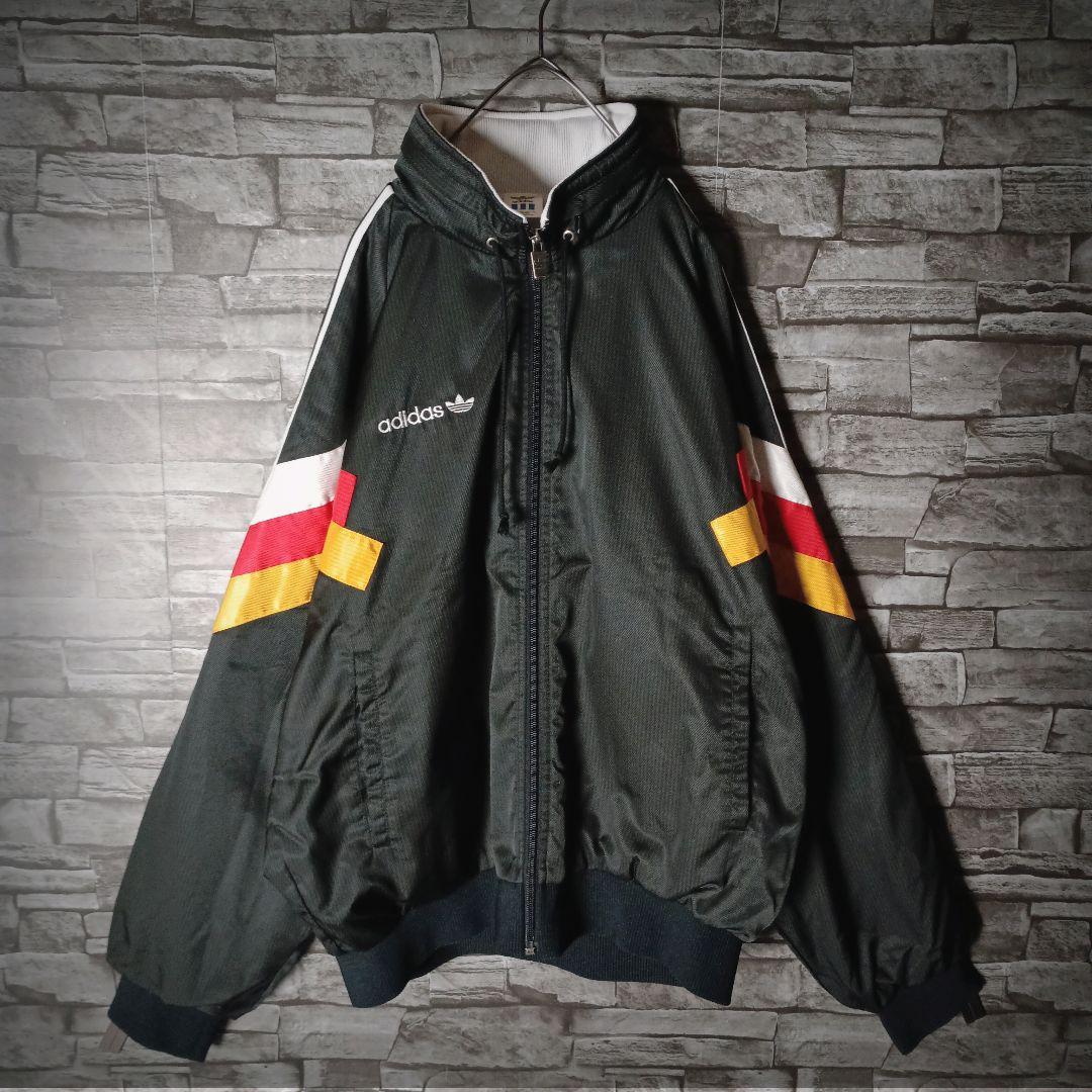 当時物☆90sアディダスナイロンジャケット デサント 刺繍ロゴ ワイド
