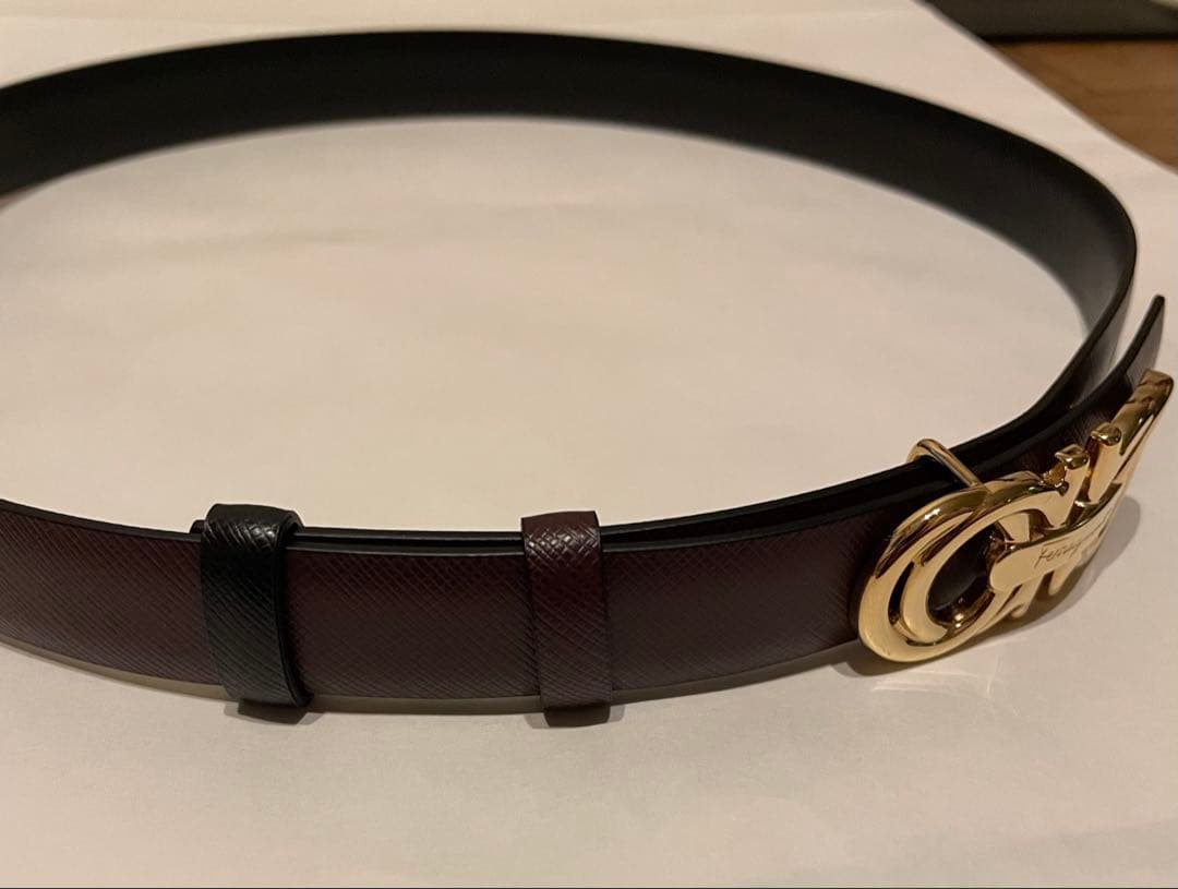 Ferragamo ガンチーニ ゴールドバックルベルト ダークパープル/紫