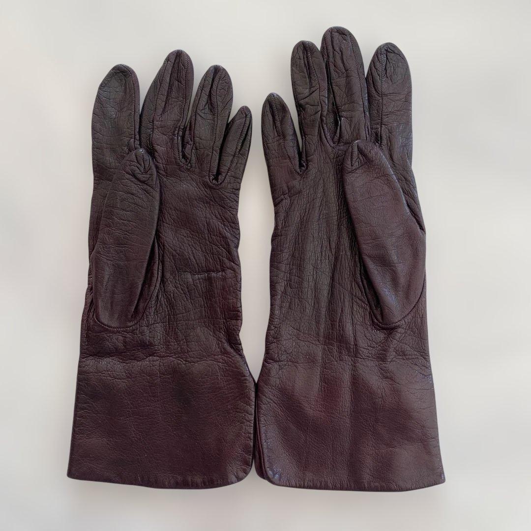 イタリア セルモネータ レザーグローブ 革手袋 ダークブラウン シルク