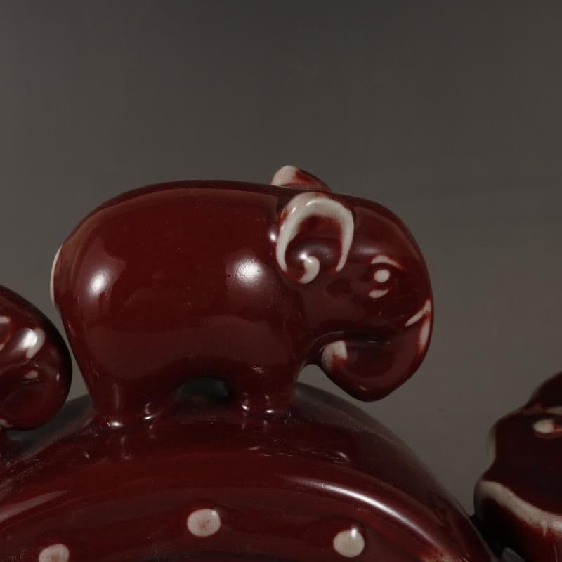 磁器海棠紅釉吉祥如意 置物 鎮宅辟邪 開運風水 招財装飾品 工芸