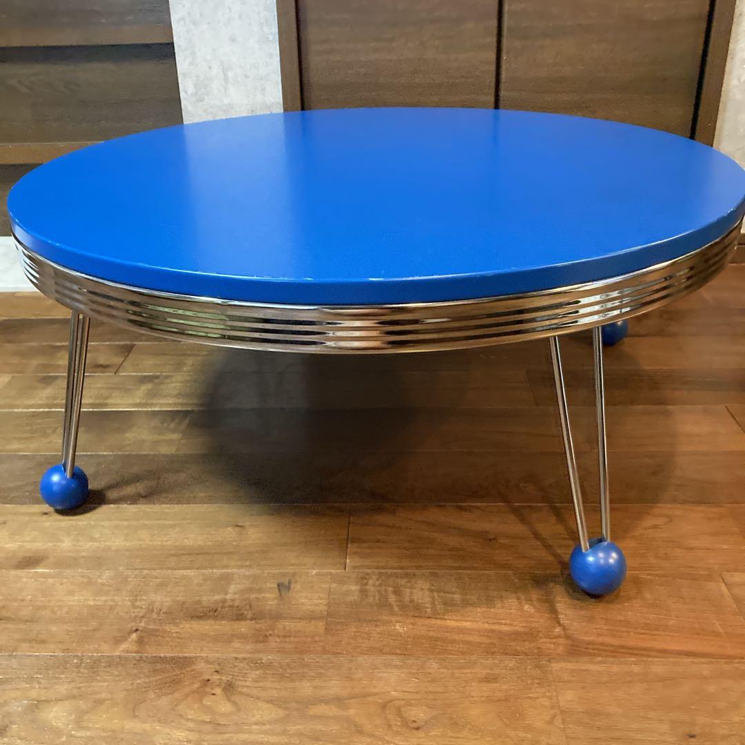 人気✨️青色 アメリカン レトロ 丸型ダイニングテーブル 76×76×31.5cm