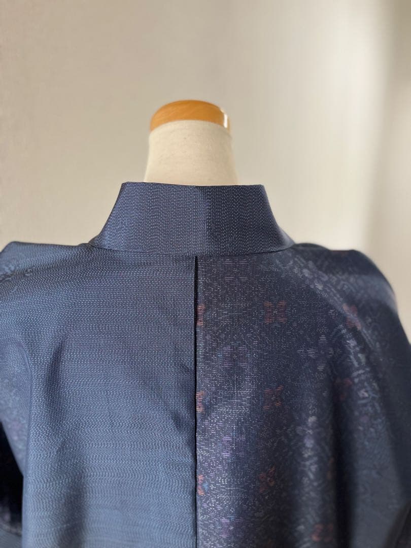 大島紬 作務衣 小花柄 着物リメイクファッション 大人のお洒落絹上衣