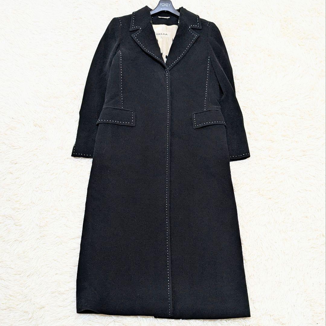 デルバ ロングコート ファー カシミヤ アンゴラ イタリア製 ブラック