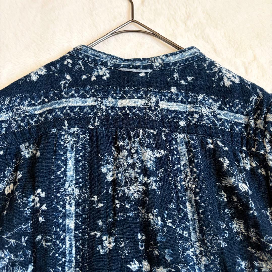 45R 二重織かごフラワーのアニーブラウス インディゴ シャツ バンド