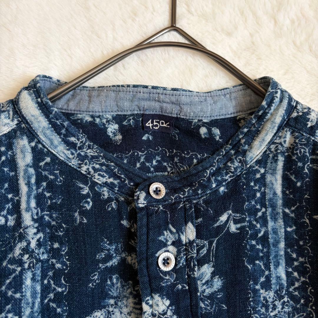 45R 二重織かごフラワーのアニーブラウス インディゴ シャツ バンド
