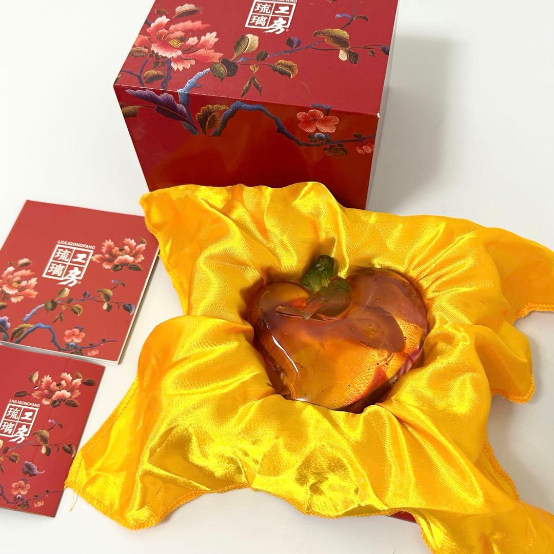 琉璃工房 LIULI カササギ ハート型 ガラス工芸 置物 オブジェ 恋愛運