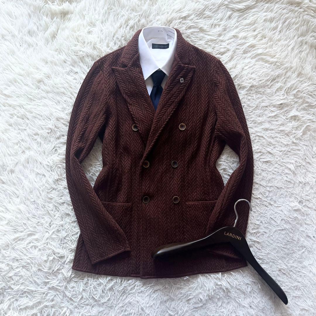 <極美品>LARDINI ブラウン ウール ニットジャケット サイズS相当 LARDINI - ウール ニット 2B ジャケット / カーキ | BEKKU HOMME