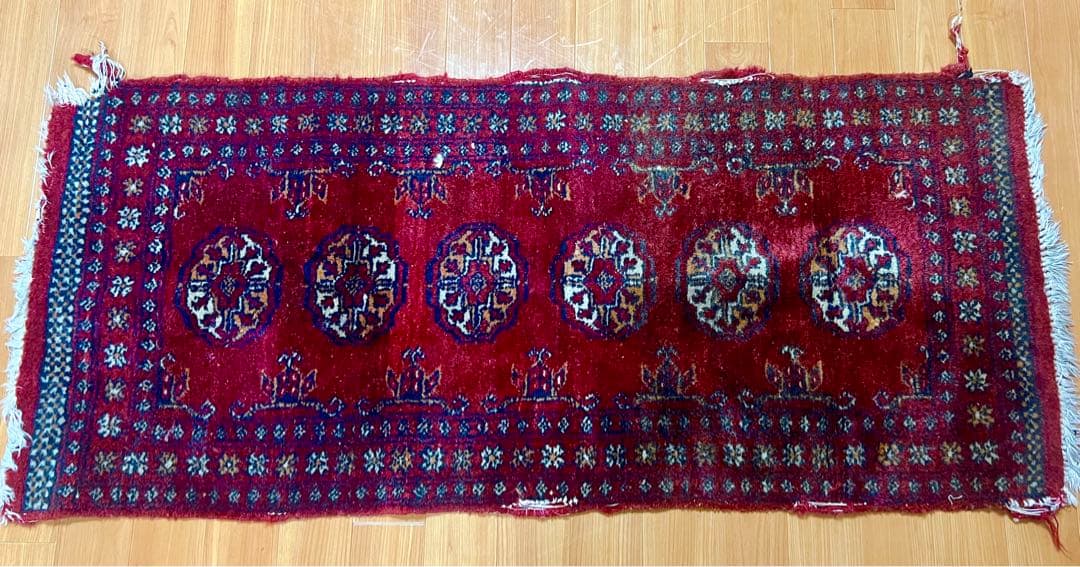 ヴィンテージラグ ヴィンテージカーペット トライバルラグ150cm x 60cm Ku！ビンテージvintageトライバルラグ ☆職人の手仕事 ☆トルクメン