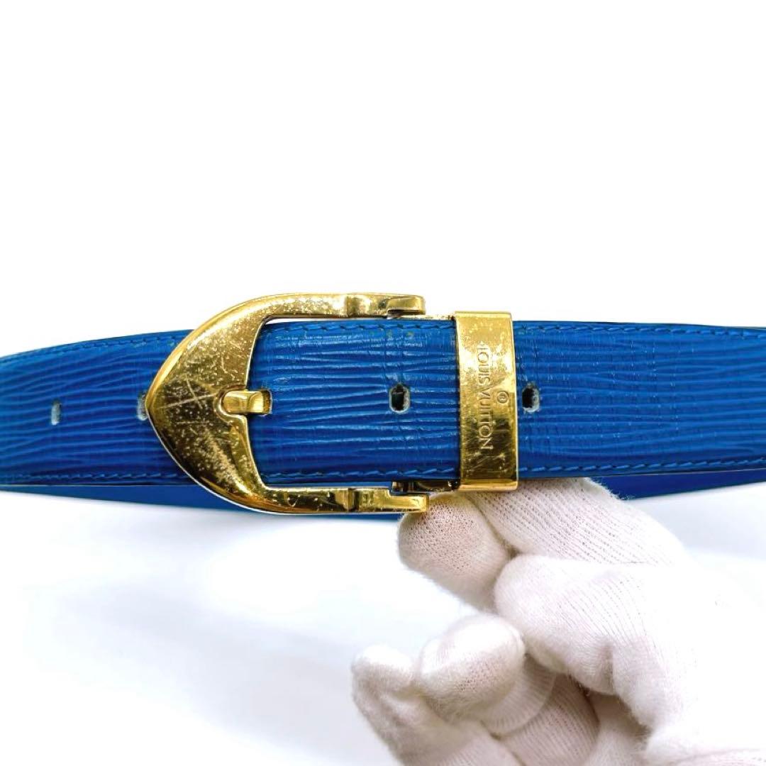 LOUIS VUITTON 全長約90cm エピ サンチュール レザーベルト 青
