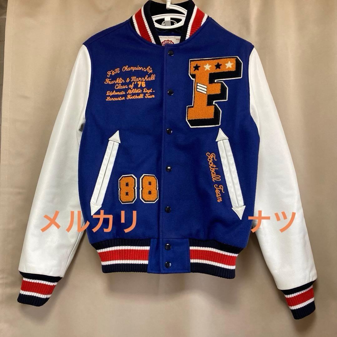 フランクリンマーシャル　スタジャン フランクリンマーシャル エンブレム ロゴ 刺繍 ウール レザー コンビ