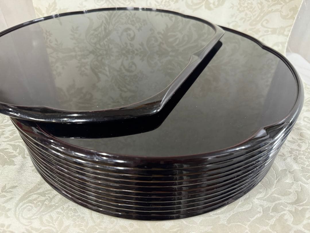 ほぼ美品】懐石盆 半月盆 縁起の良い梅の花型 リバーシブル12