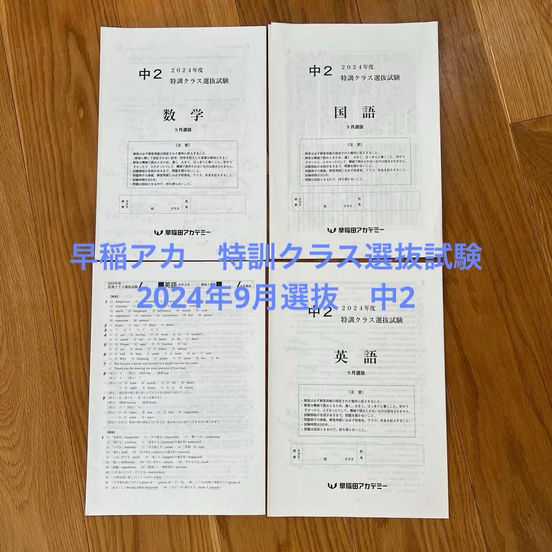 早稲アカ 特訓クラス選抜試験 2024年9月選抜 中2英数国 - メルカリ