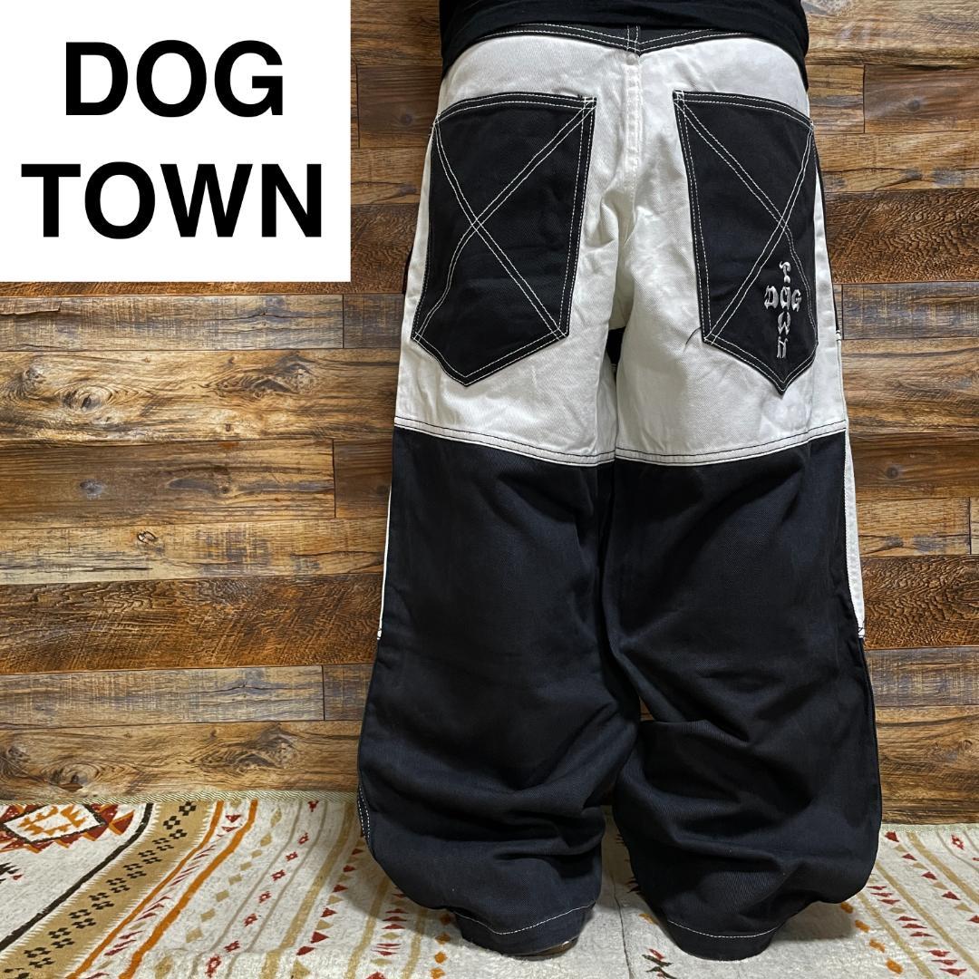 ドッグタウンバギーデニム白黒極太w31刺繍b系ストリートブラックデニム