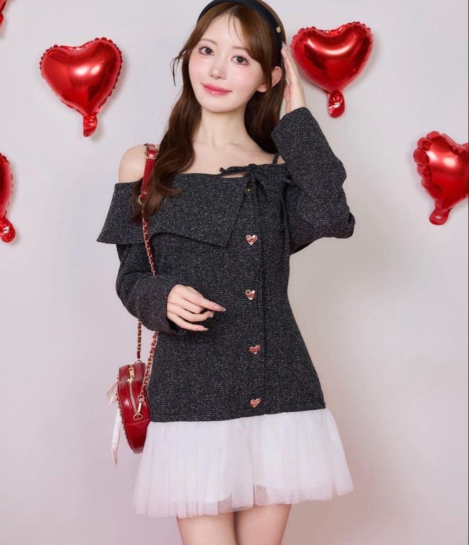 ハートボタン切替ミニワンピース ハートボタン切替ミニワンピース | one after another NICE CLAUP(ワン