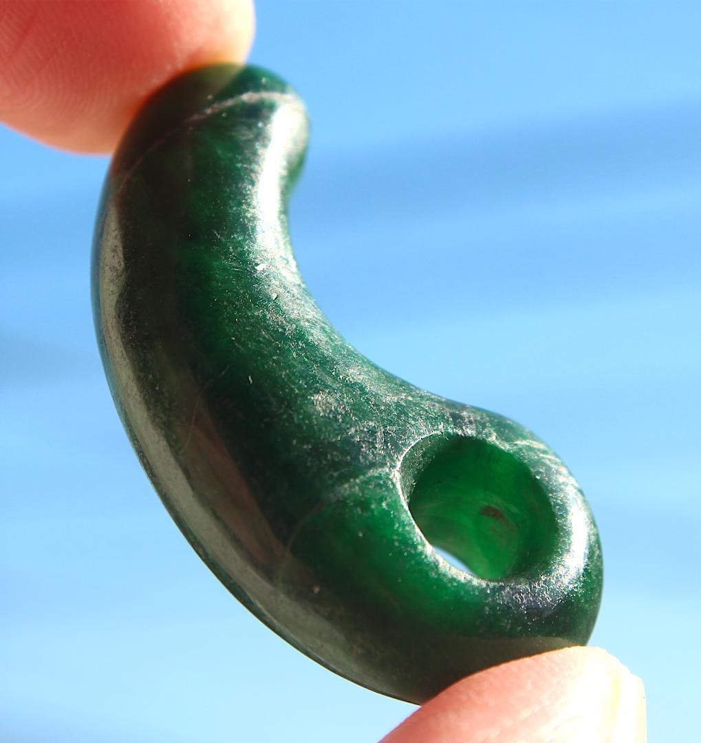 ［濃緑&透明感］古墳期 硬玉翡翠 勾玉 14.4g 出土品 / 糸魚川翡翠