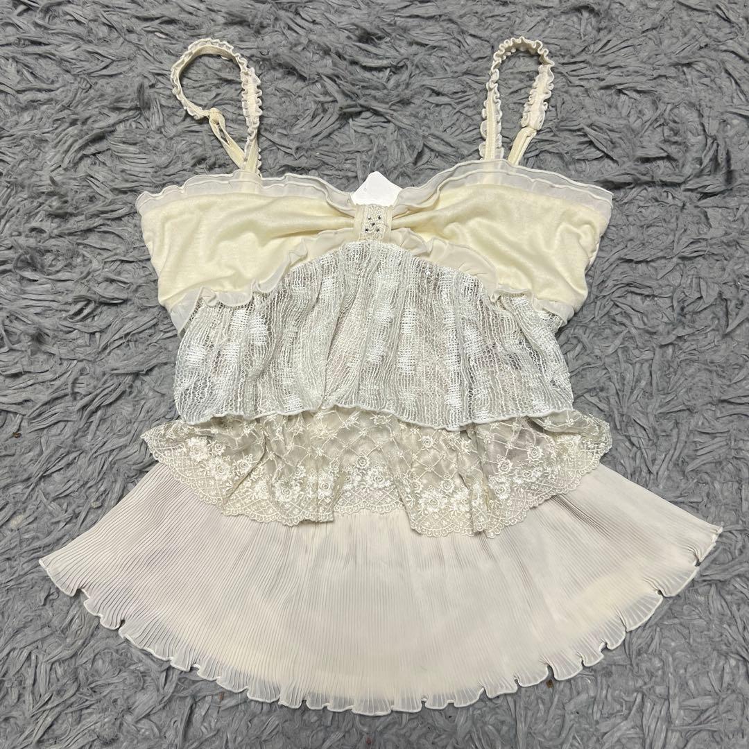 新品未使用　axes femme リボンフリルキャミソール　バレエコア　姫ギャル axes femme（アクシーズ ファム） キャミソール レーシービッグリボン