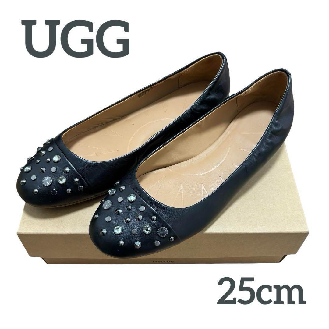 稀少 UGG アグ ラウンドトゥ スタッズ レザー フラットシューズ