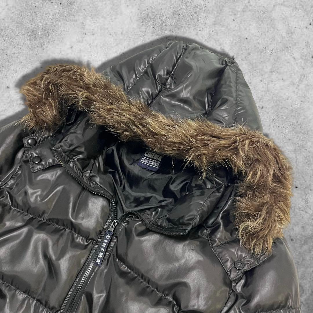 y2k ファーダウンジャケット 短丈 ブラック 平成 お兄系 グランジ