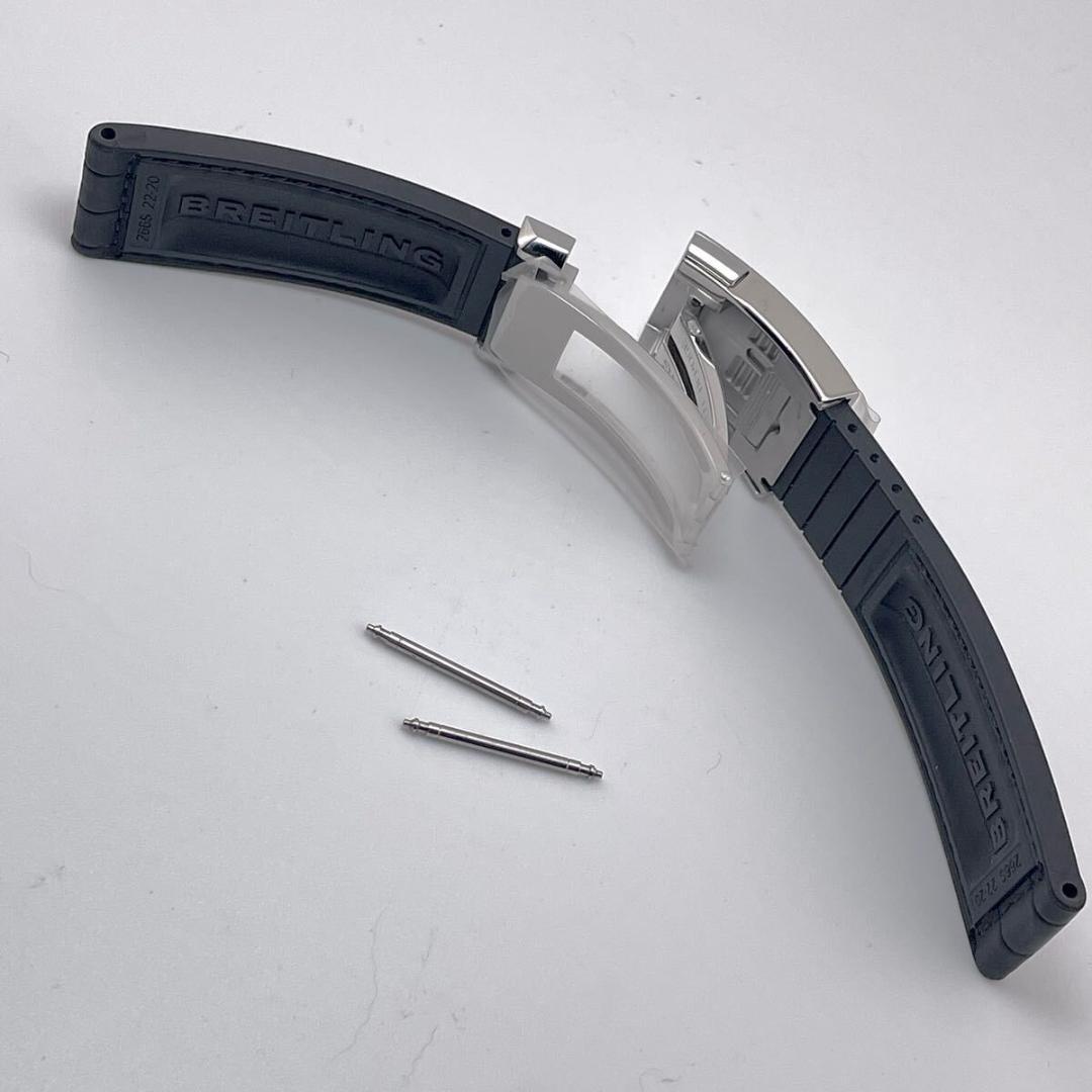 激レア】ブライトリング クロコラバー ベルト Dバックル 22-20 黒 鏡面