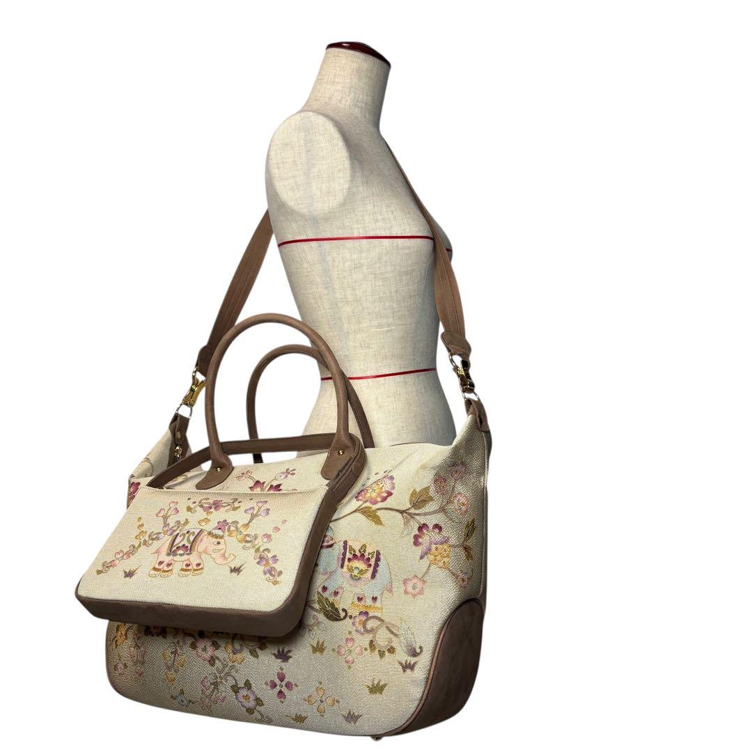 岡重 オカジマ OKAJIMA 和装 像柄 2way ショルダーバッグ ポーチ付の