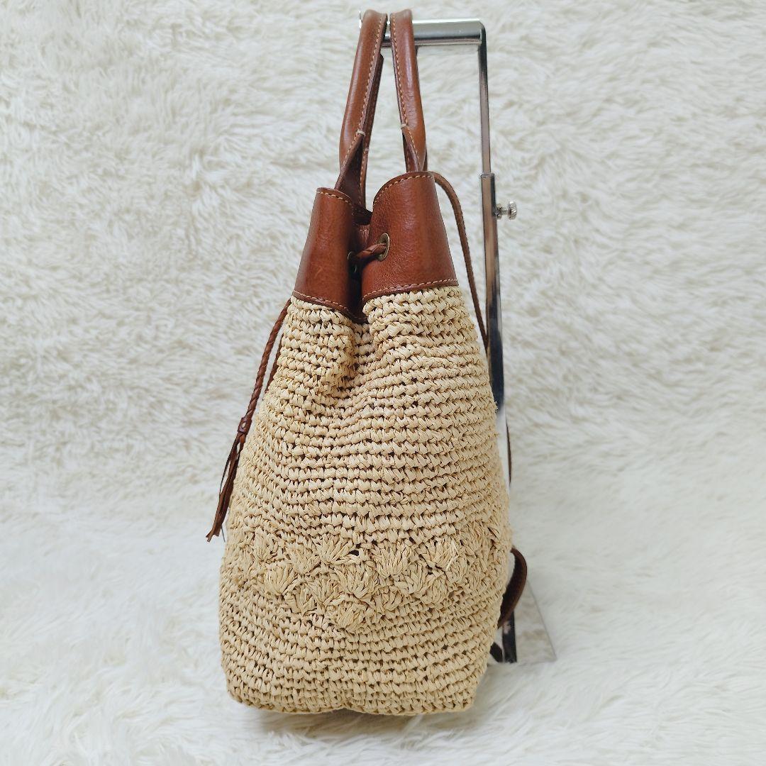 genten かごバッグ ストロー ラフィア 2way レザー スリングショルダ