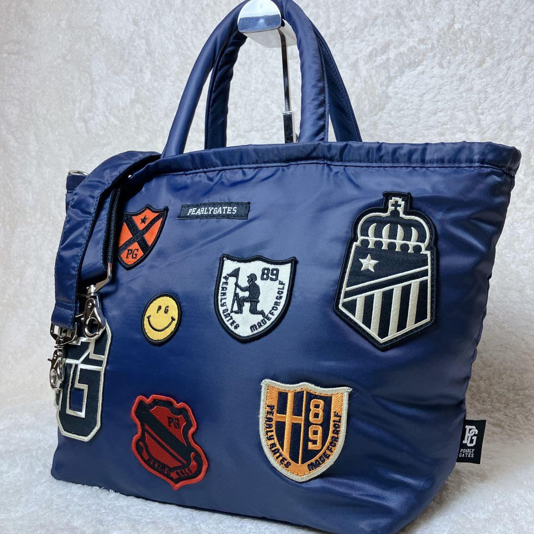 【極美品】パーリーゲイツ 2way ロッカーバッグ ワッペン ゴルフ ネイビー PEARLY GATES（パーリーゲイツ） ゴルフ 「PEARLY GATES」2WAYロッカー