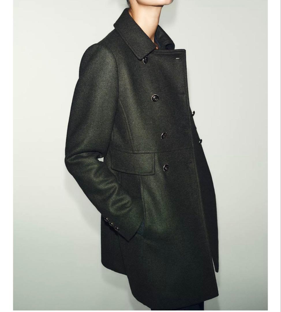 ZARA ウールダブルブレストコート Lサイズ カーキ 新品タグ付き 今期