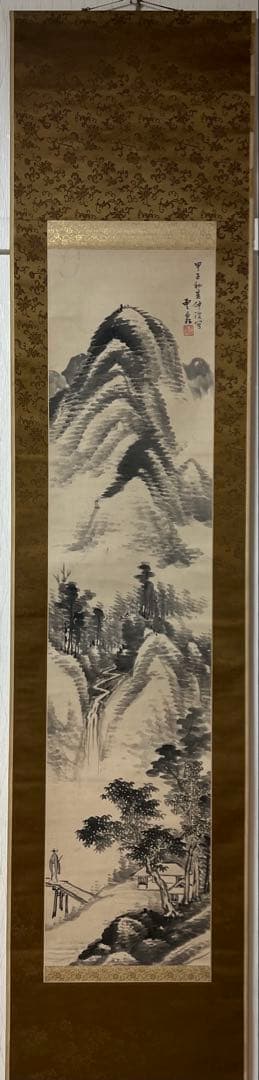掛け軸　釧路雲泉［觀瀑図］江戸時代の南画家 共箱 紙本 日本画！ 釧雲泉 観瀑之図｜古美術・掛け軸の販売・買取・鑑定-松本松栄堂