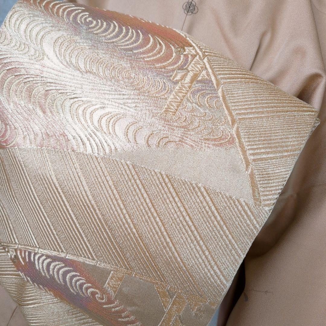 訪問着 フルセット 着物 正絹 ゴールドベージュ Sサイズ 花 しつけ糸金