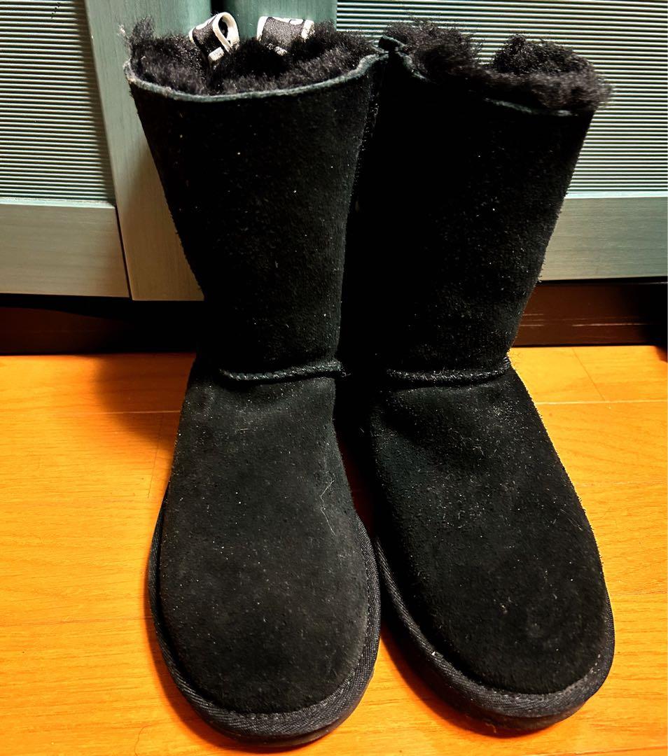 UGG ブラック ムートンブーツ リボン付き 24cm