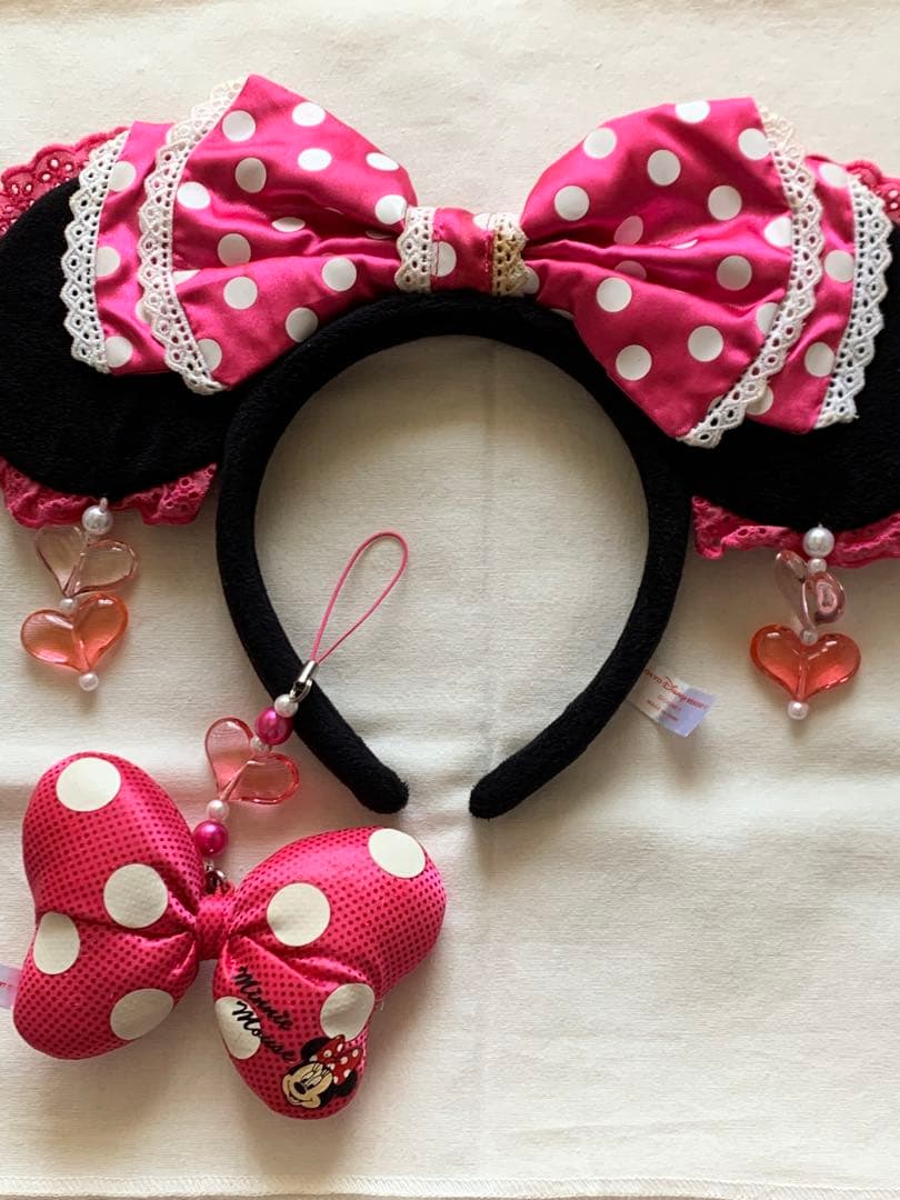 ディズニー カチューシャ イヤリング ミニー ピンク 水玉 リボン