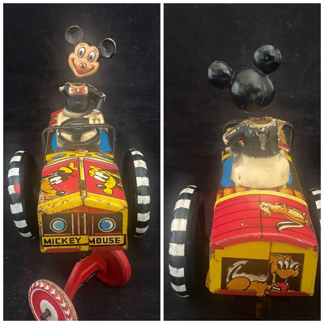 ⭐️年代物。ラインマー/ ディズニー /ミッキー ゼンマイ式ブリキカー