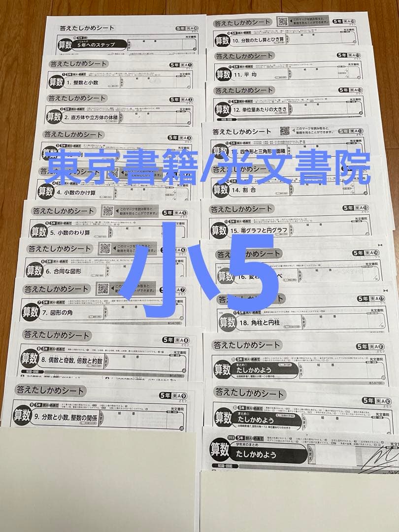 令和5年度小学校5年生算数答えたしかめシート カラーテスト光文書院 小