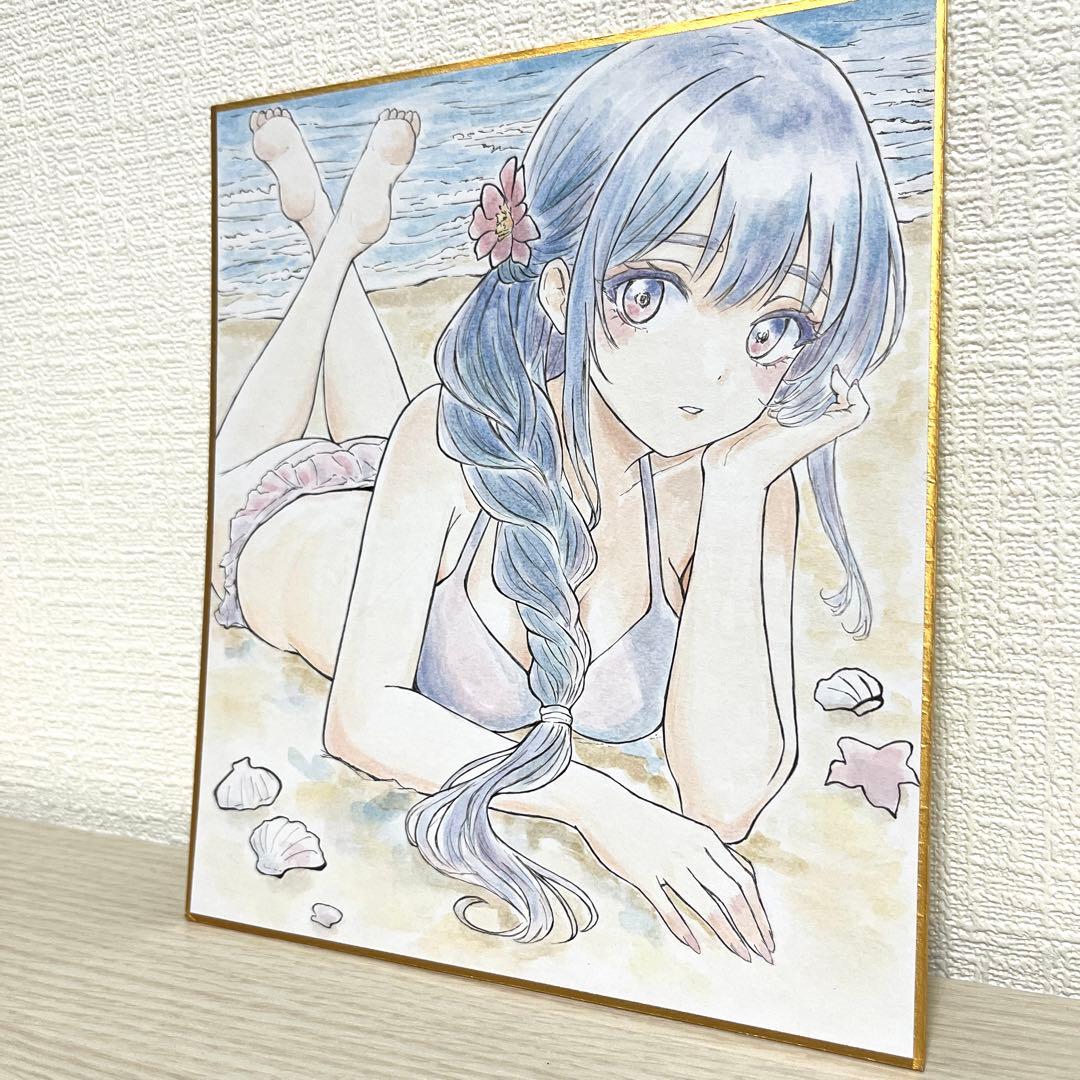 手描きイラスト オリジナル 水彩イラスト 水着の女の子 - メルカリ