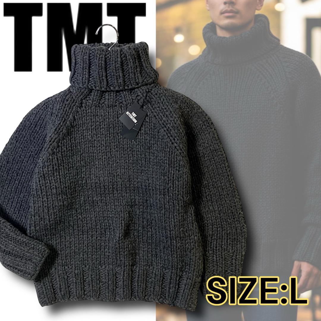 L 定価4.9万 TMT ウール100％ タートルネック ニット セーター 黒