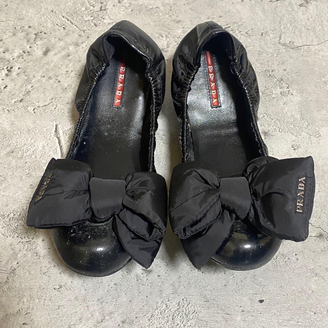 PRADA】エナメル リボン フラットシューズ プラダ バレエシューズ