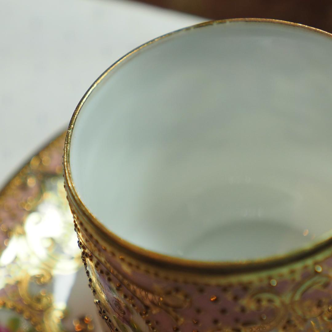 オールドノリタケ 金盛上陽刻桃地薔薇図紋 マルキ印 里帰り