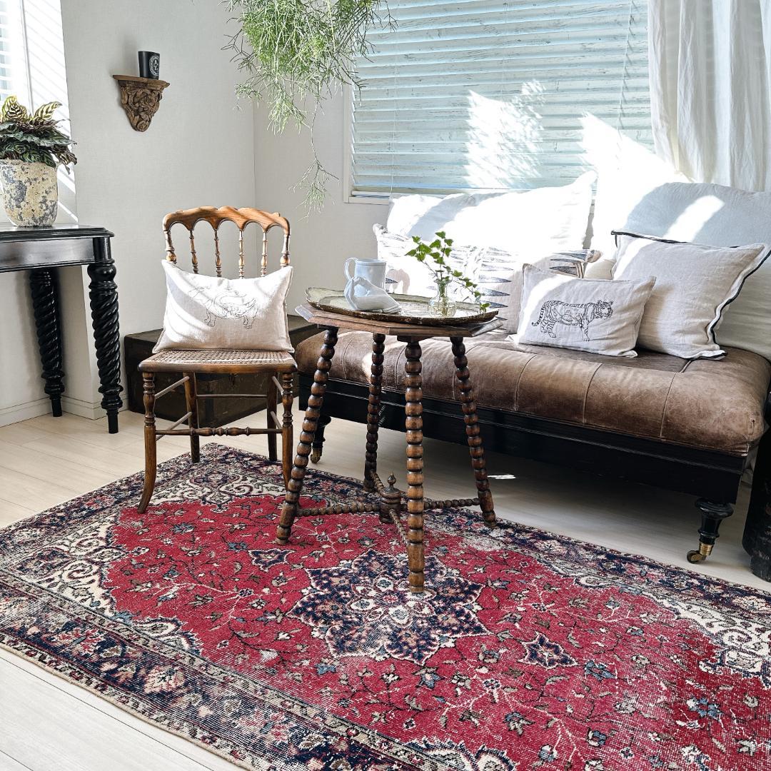 トルコ ヴィンテージラグ A126 ダークレッド ネイビー ターコイズ