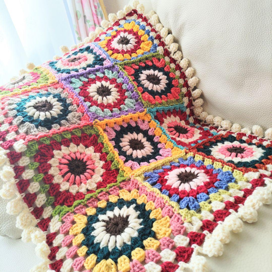 ハンドメイド☆手編みブランケット☆おひさまグラニースクエア