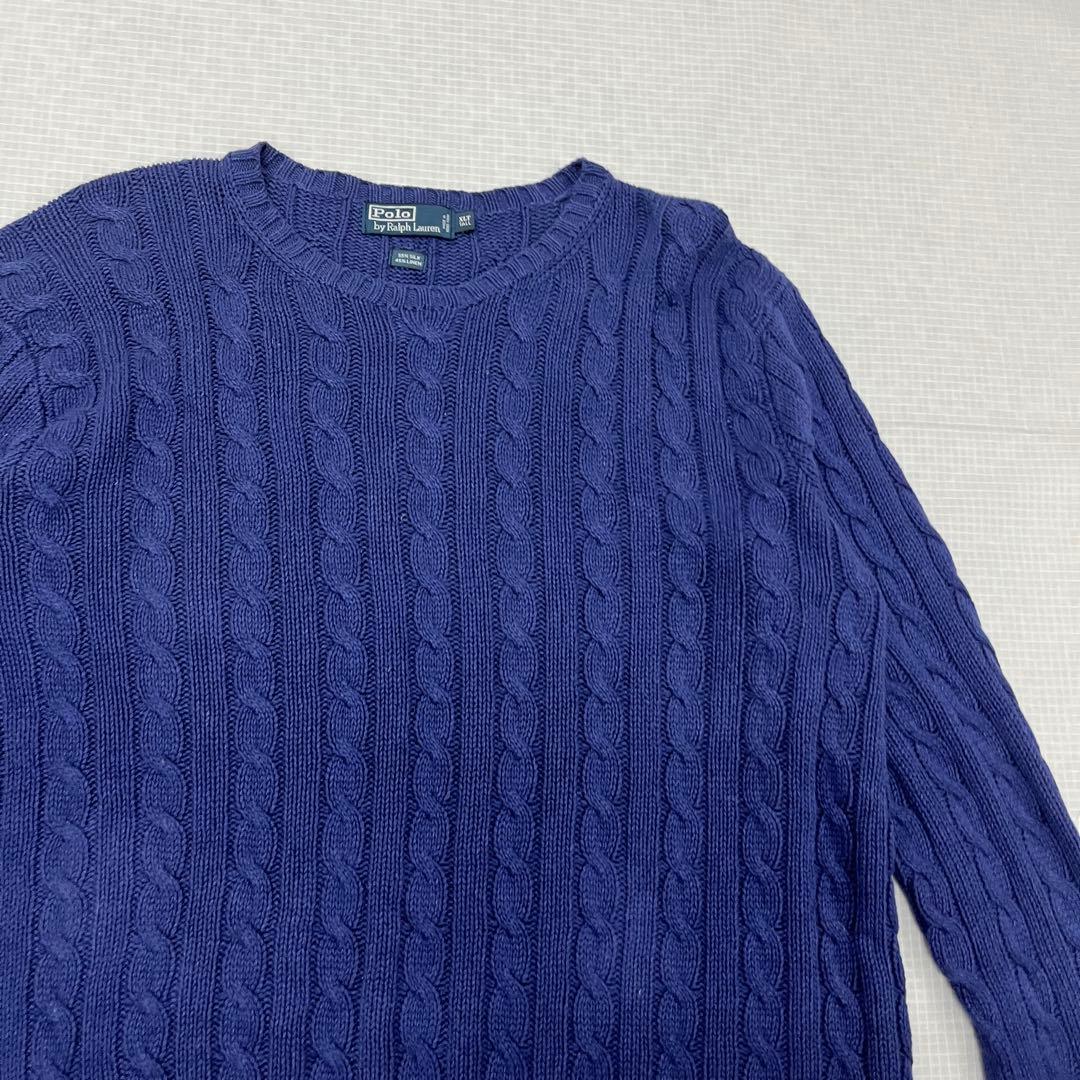 極上シルクリネン】ポロラルフローレン ケーブルニット 紫紺 XLT 身幅76