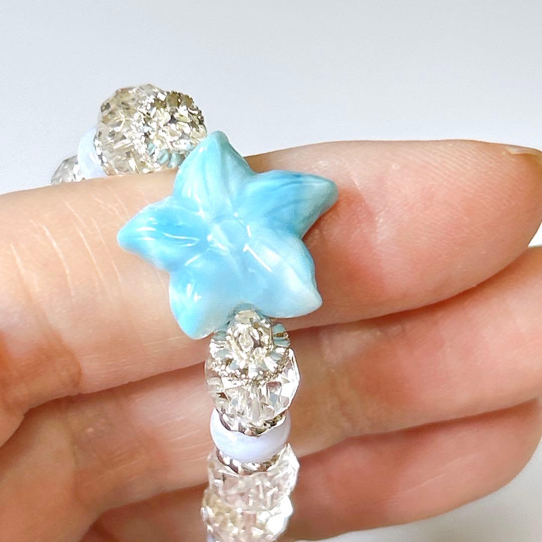 ヒトデのラリマーとキラキラボタンカット水晶