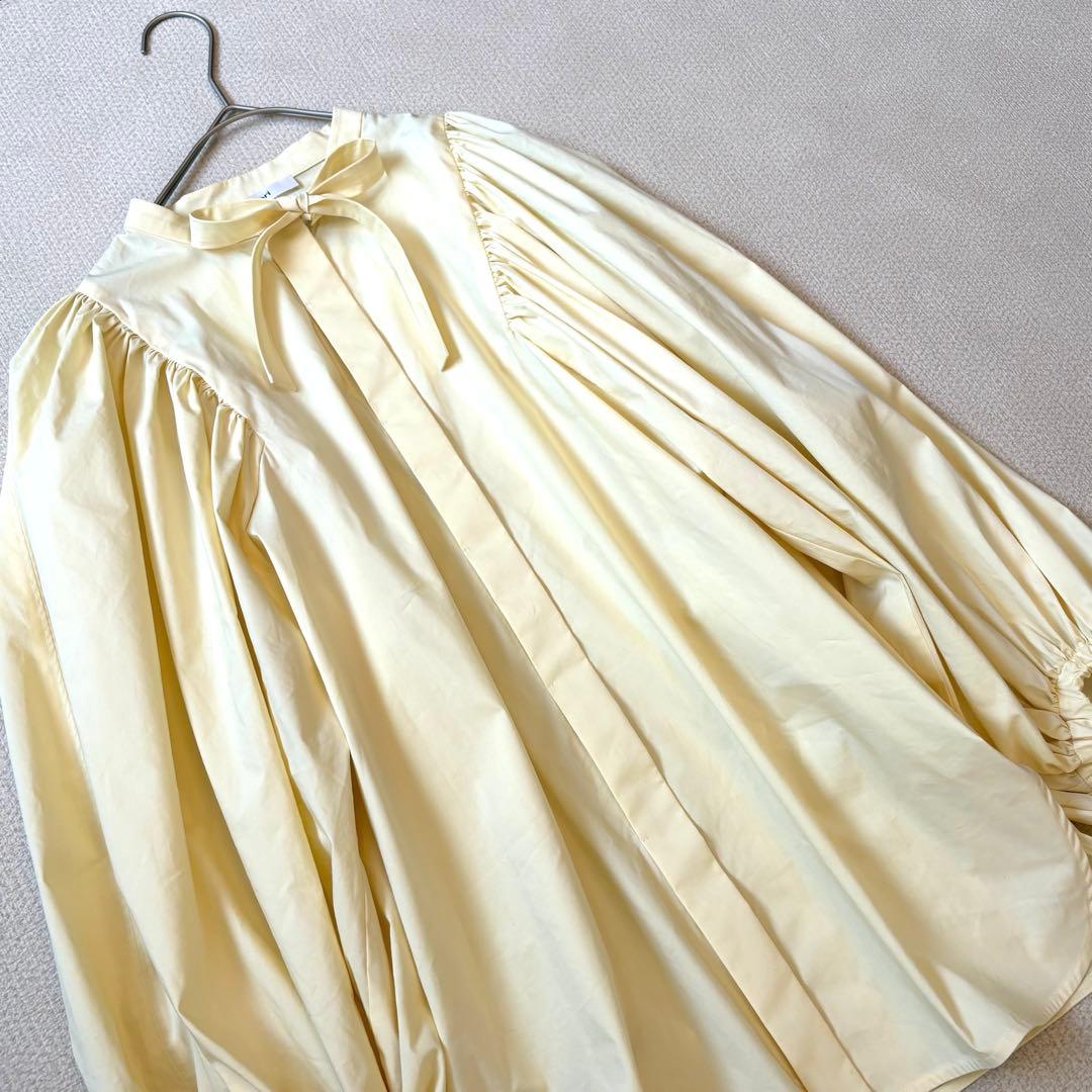 yori ヨリ リボン パフスリーブブラウス イエロー フリーサイズ - メルカリ