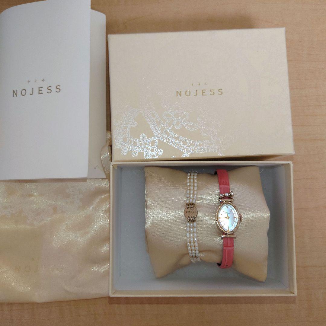 NOJESS 腕時計 パールビーズブレスレット リボンチャーム ピンクベルト