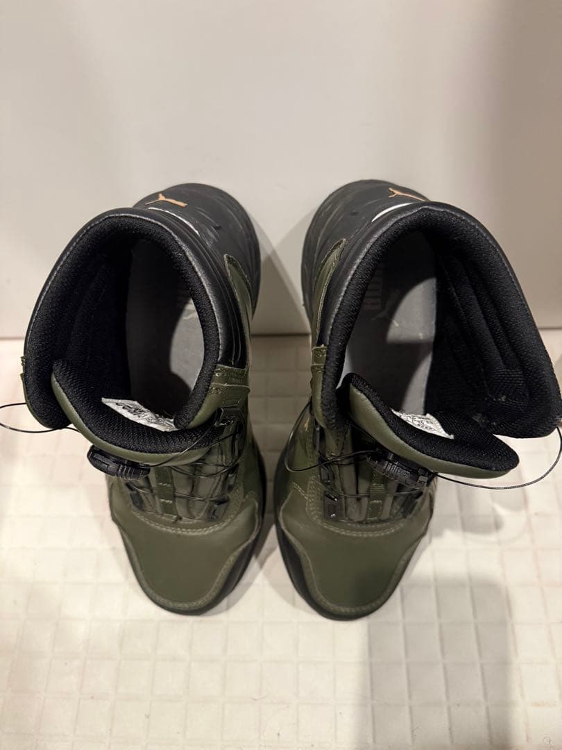 Pumaアスレチックライダー安全靴ディスクオリーブ系ブラウン系ジップ