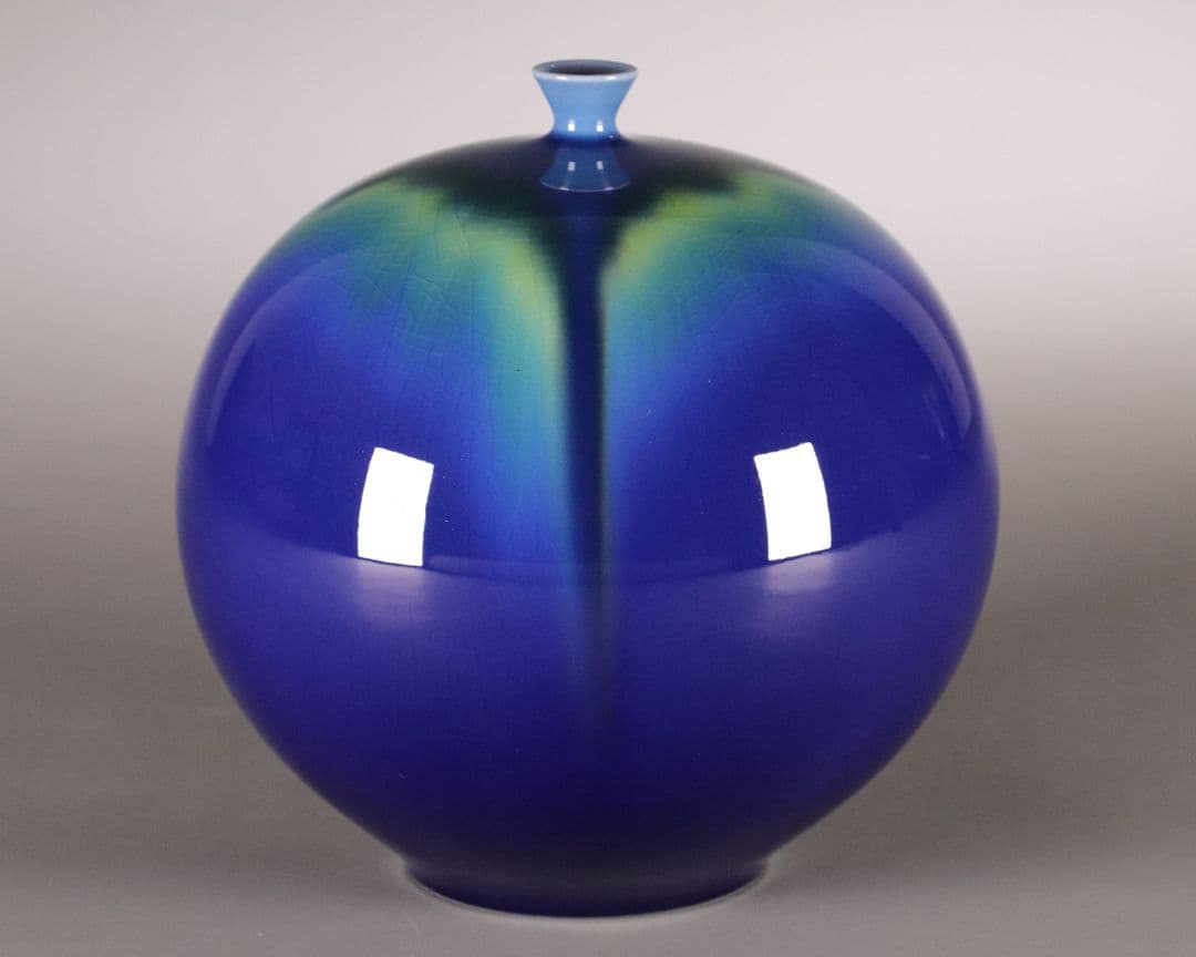 人間国宝 三代 徳田八十吉 耀彩壷 金銘 晩年作 共箱 花瓶 九谷焼 M903