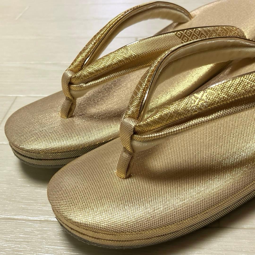 《美品・箱付き》東京胡蝶　草履バッグセット　帯地　ゴールド　二石草履フォーマル