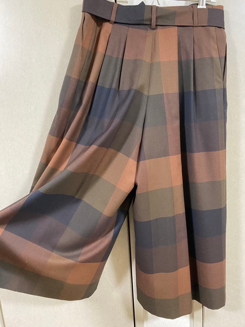DAKS ガウチョパンツ ウエストリボン付き ブラウン系 チェック