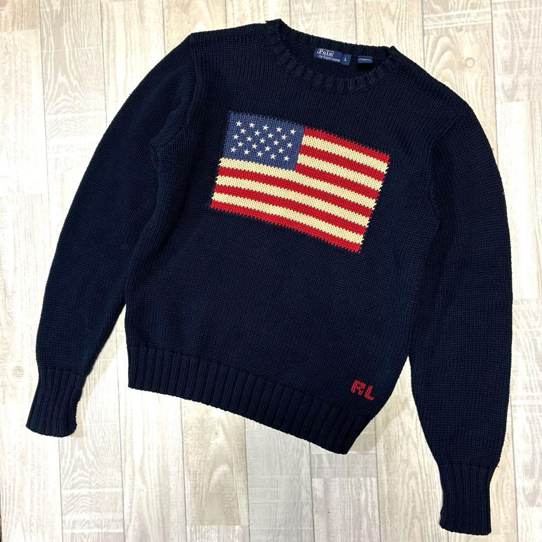Polo by Ralph Lauren アメリカ国旗ニット ネイビー （L） - メルカリ