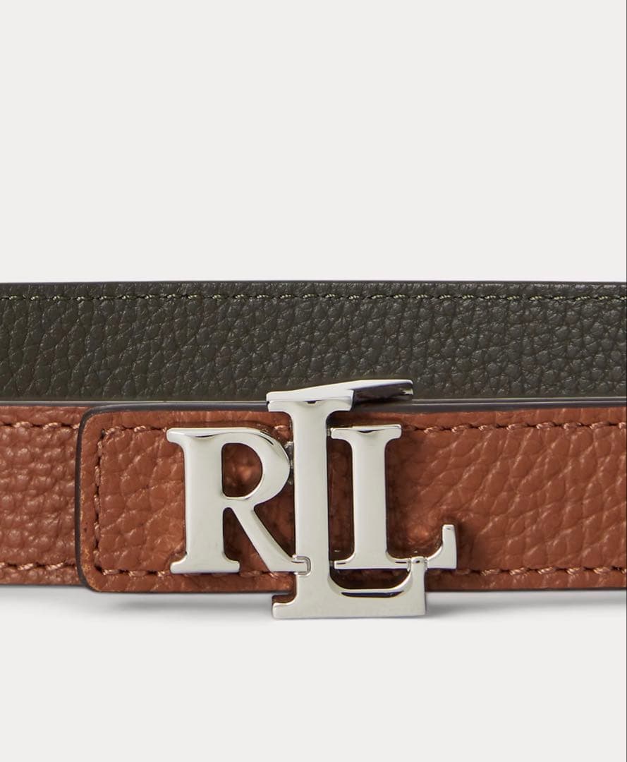 ロゴ入りブラウンリバーシブルレザーベルトラルフローレン - 小物新しい