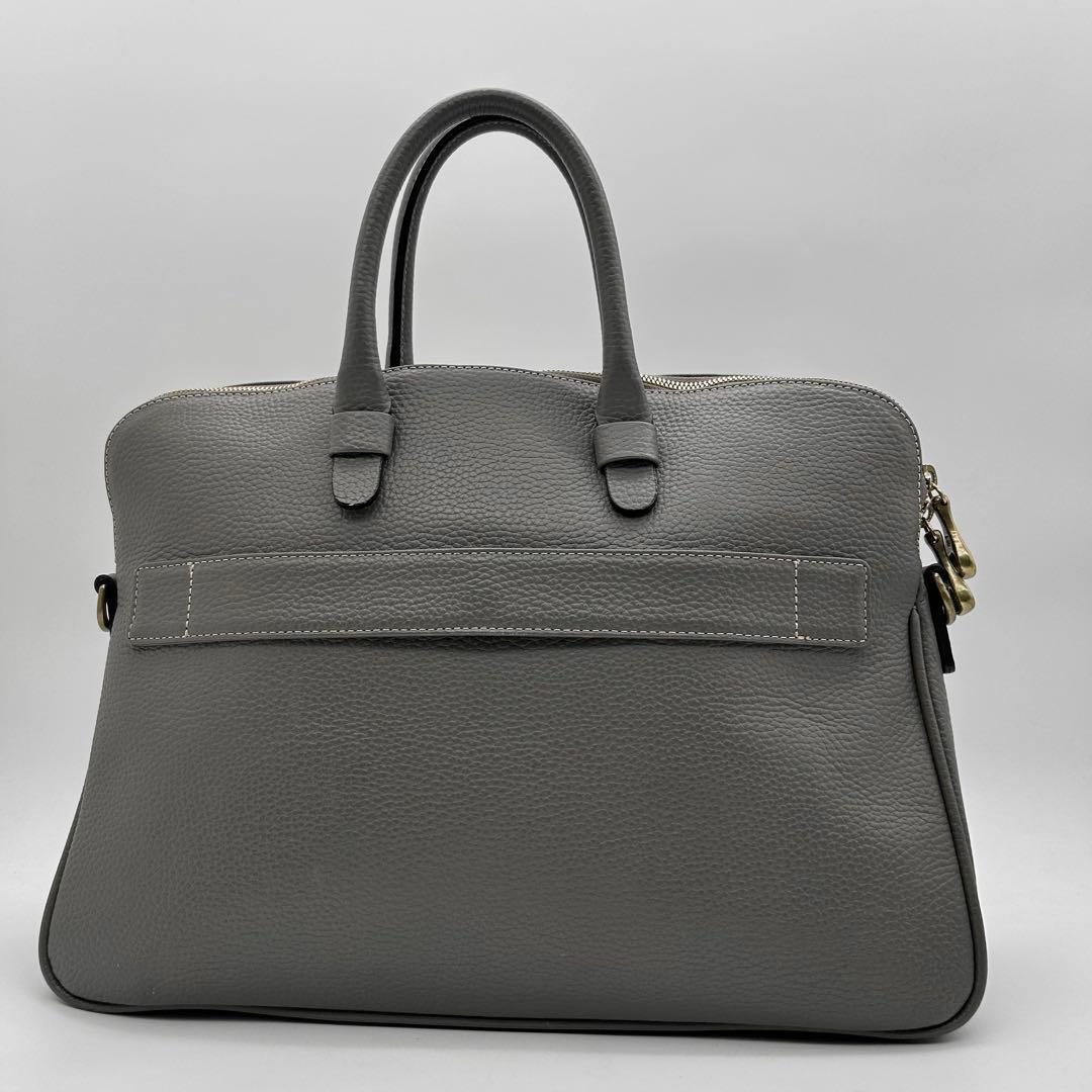 美品 トフアンドロードストーン ビジネスバッグ 2way グレー レザー A4◎